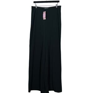 NEW! Boohoo High Waist Crepe Wide Leg Pant Trouser Black Career Casual - 14